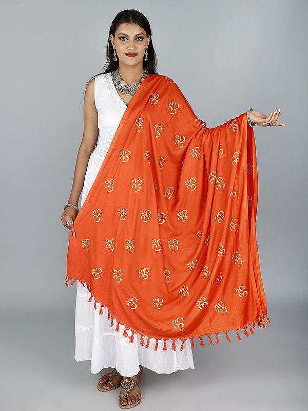 Prayer Shawl with Zari Embroidered Om Motif
