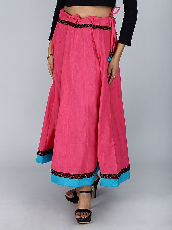Long Skirt with Contrast Printed Patch Border from ISKCON Vrindavan by BLISS