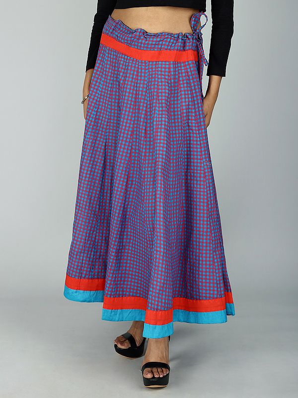 Long Skirt With Checkered Weave and Contrast Patch Border from ISKCON Vrindavan by BLISS