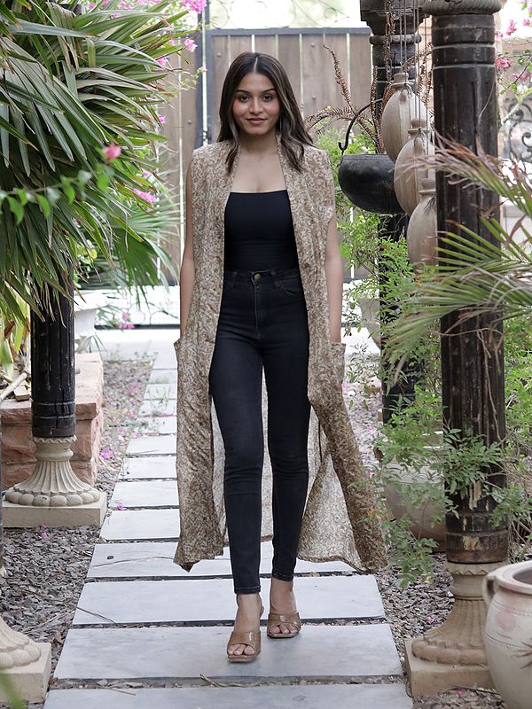 Vintage Pure Silk Long Shrug Jacket From Jodhpur