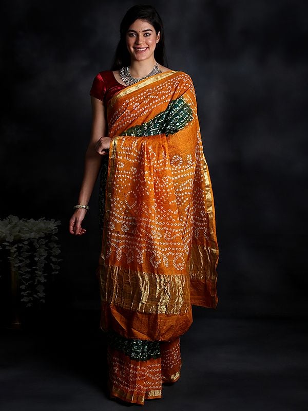 Bandhani Saree from Rajasthan with Zari Weave on Border