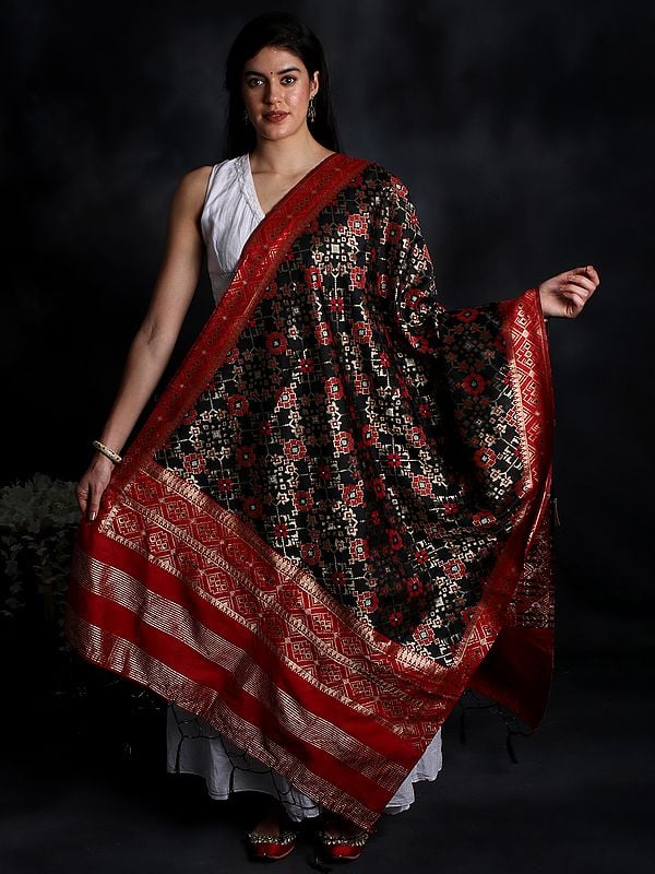 Banarasi Silk Dupatta With Geometric Patola Brocade And Tassels