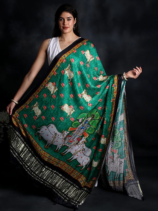 Beautiful Krishna Printed Gajji Silk Patola Dupatta