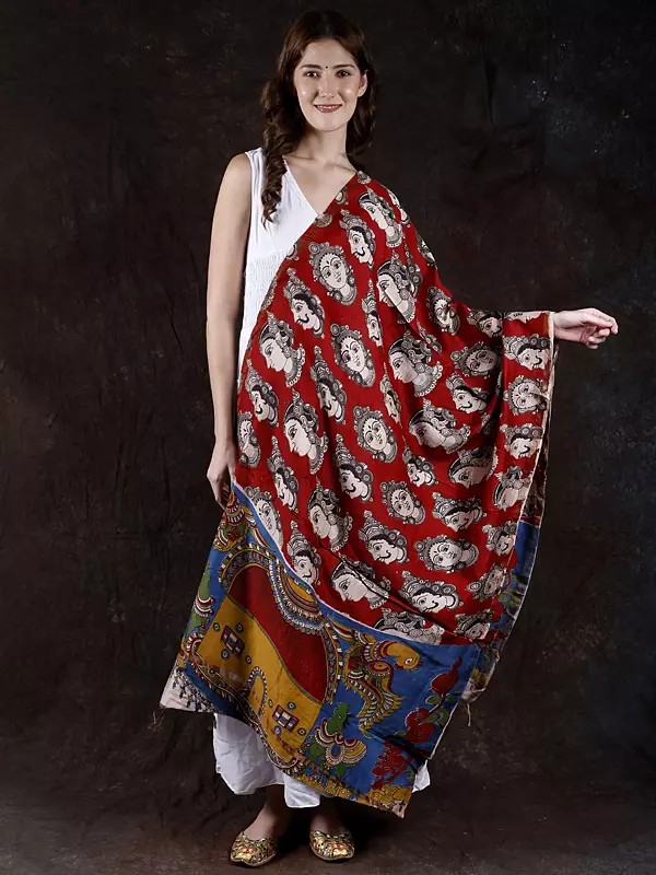 Kalamkari Dupatta from Telangana with Raja Rani Head