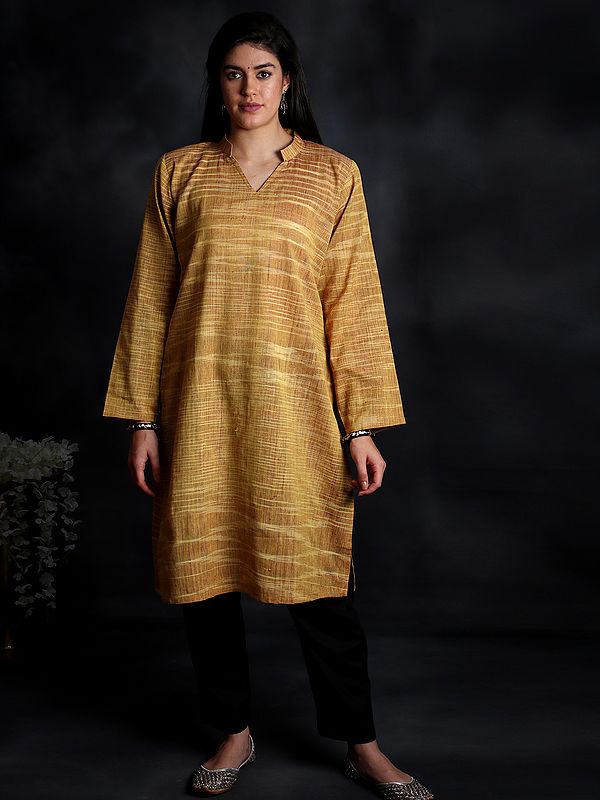 Honey-Mustard Khadi Cotton Kurti with Slub Texture