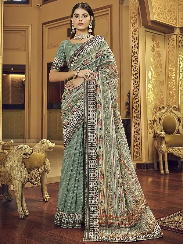 Overland-trek Georgette Saree with Sequins, Thread and Abstract Print