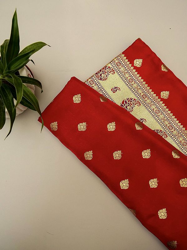 Banarasi Art Silk Saree With All-Over Brocaded Buta And Paisley Floral Motif On Border