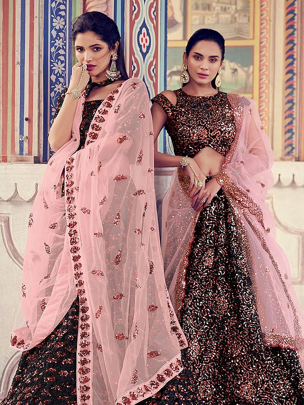 Aarika Girls Black & Pink Embellished Ready to Wear Lehenga & Blouse with  Dupatta - Absolutely Desi