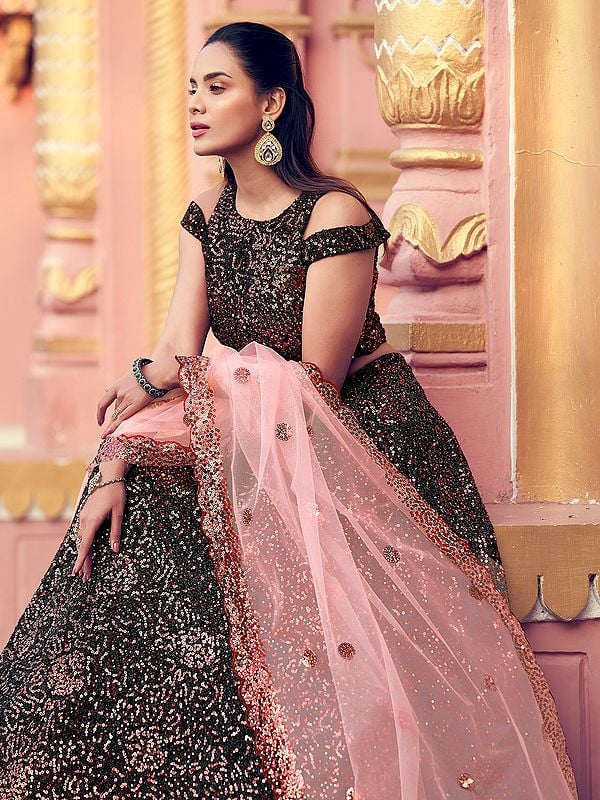 Nena Fashion pink, black heavy Embroidered lehenga choli | Lehenga