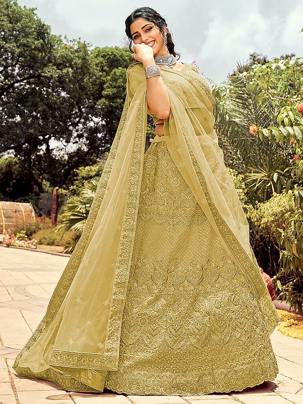 Organza Lehenga Choli with Resham, Dori, Zari Work Ornamental Embroidery and Soft Net Dupatta