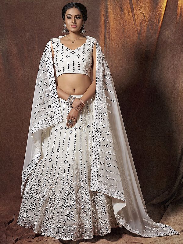 Georgette Lehenga Choli with All-Over Resham-Mirror Work and Soft Net Dupatta