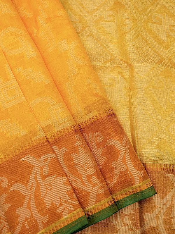 Banarasi Cotton Saree With All-Over Geometric Motif And Bail Butta On The Border