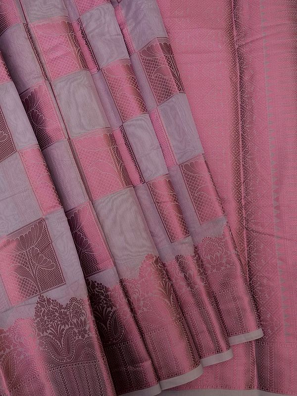 Banarasi Art Silk Saree With All-Over Floral Chequered Checks Pattern On The Body And Chowkadi Motif Pallu