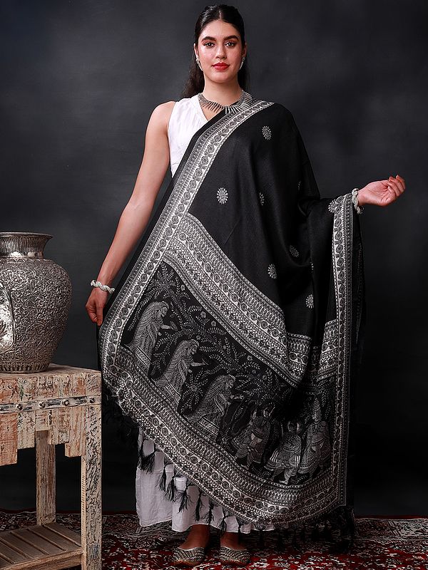 Batik Sita Swayamvar Motif Printed Banglori Satin Dupatta with Tassels