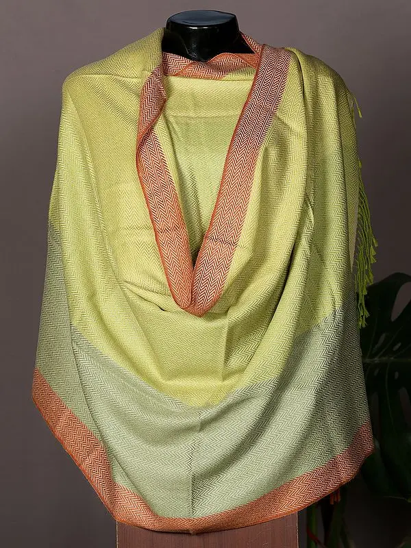 Lemon-Gray Plain Pashmina Stole With Self Woven Design And Orange Border