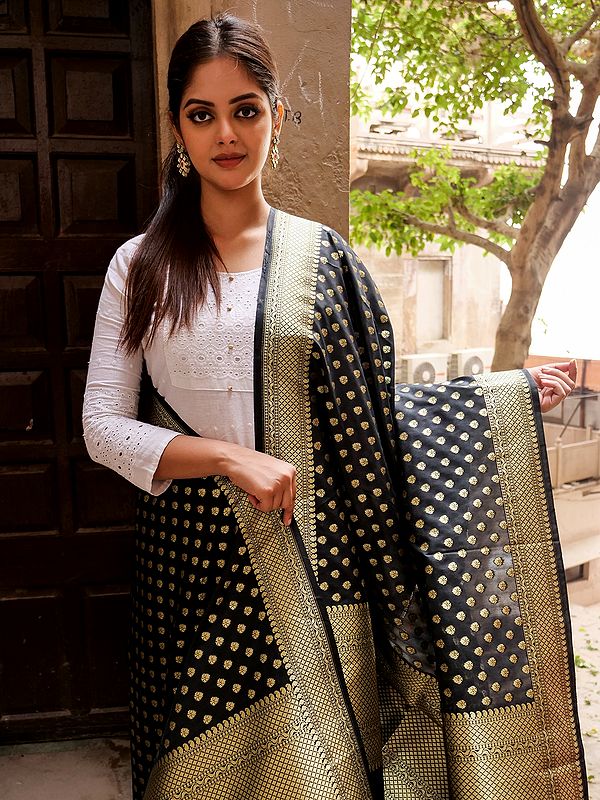 Banarasi Dupatta with Woven Foulard Bootis and Zari Weave on Border