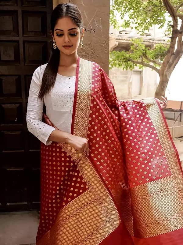 Banarasi Dupatta with Woven Foulard Bootis and Zari Weave on Border