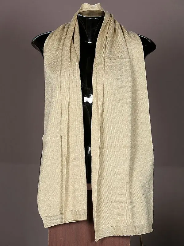 Cream Woolen Scarf from Nepal with All Over Houndstooth Knitted Pattern