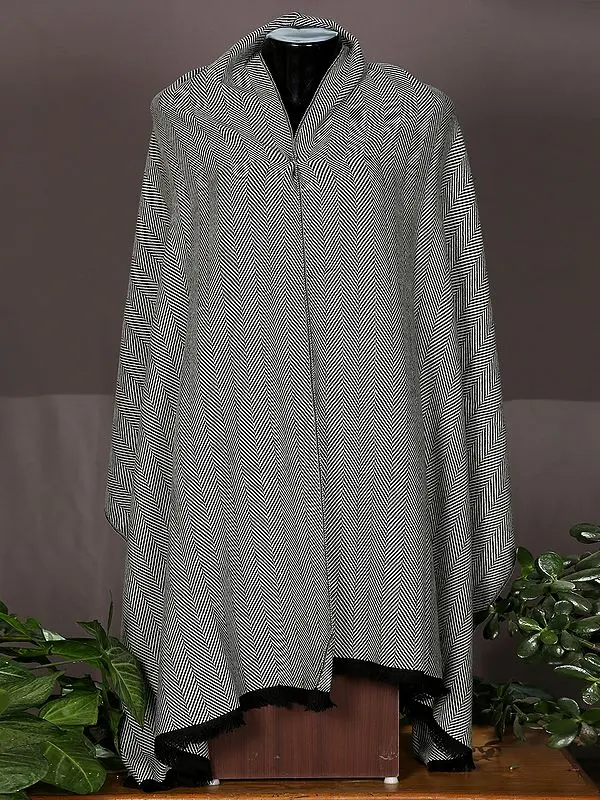 Black-Gray Chevron Pattern Weave Pashmina Stole from Nepal