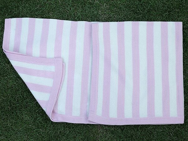 Baby-Pink Stripe Pashmina Blanket From Nepal For Small Baby