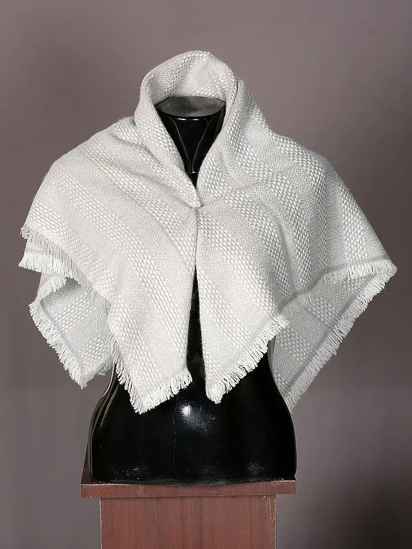 Off-White Knitted Stripe Pashmina Cape from Nepal