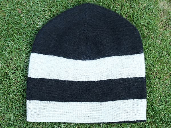 Black And White Knitted Pure Wool Beanie Cap From Nepal For Woman