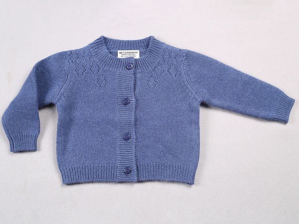 Deep-Blue Knitted Pashmina Front Open Sweater from Nepal for Small Kids