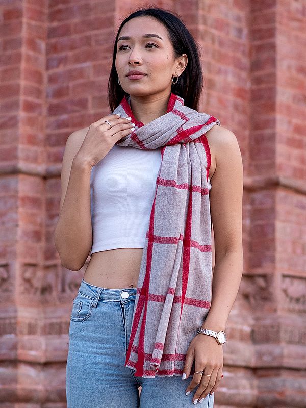 Checkered Pashmina Stole from Nepal