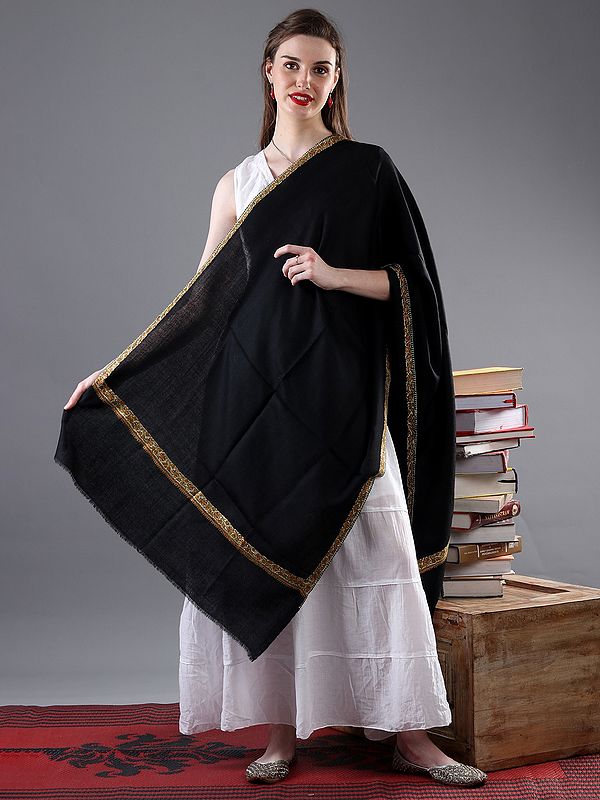 Diamond Weaved Woolen Stole with Neem Dar Sozni Hand Embroidery