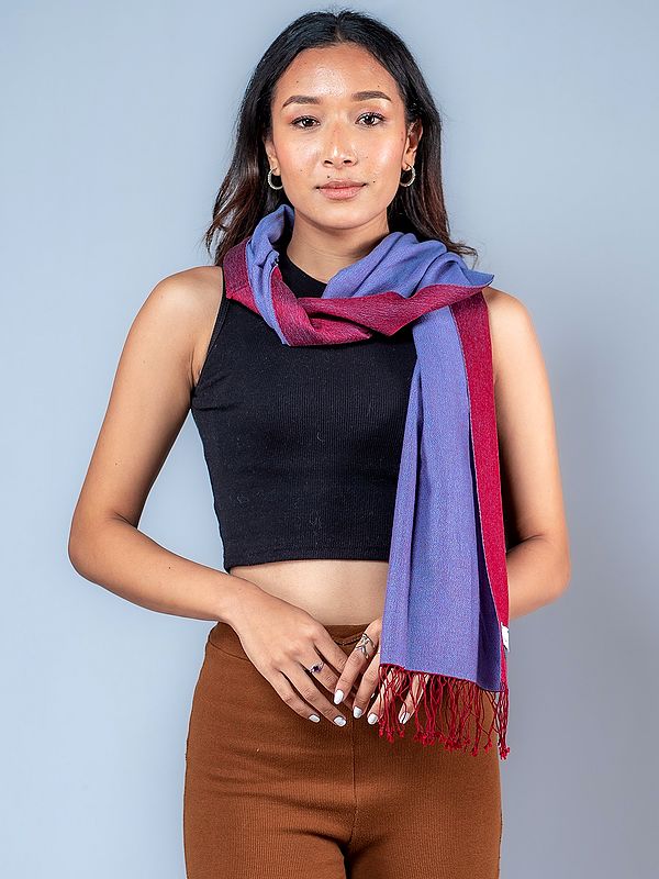 Reversible Pashmina Scarf from Nepal with Fringes