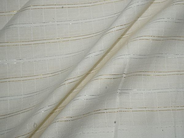 White Stripes Woven Lurex Cotton Fabric