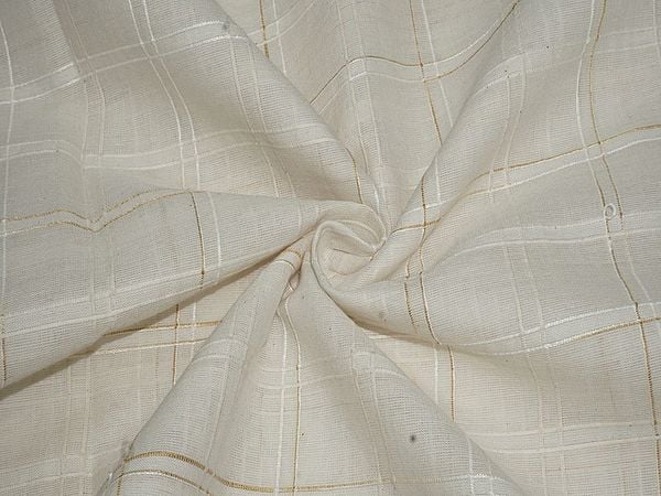 Off White Check Pattern Lurex Cotton Fabric