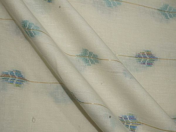 Leaf and Stripes Pattern Lurex Cotton Fabric