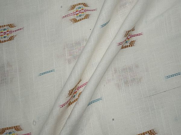 White Multicolor Thread Pattern Lurex Cotton Fabric