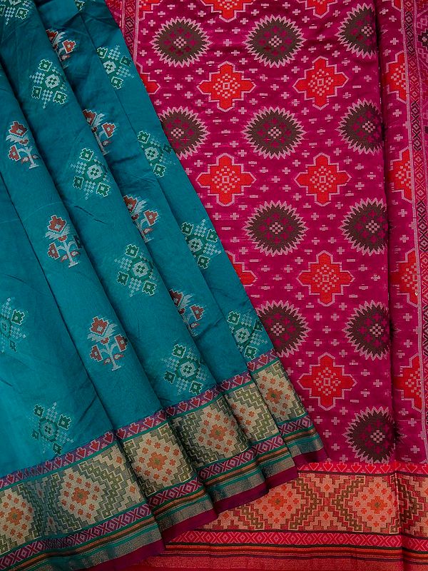 Banarasi Cotton Saree with Patola Butta and Geometric Motif on Pallu