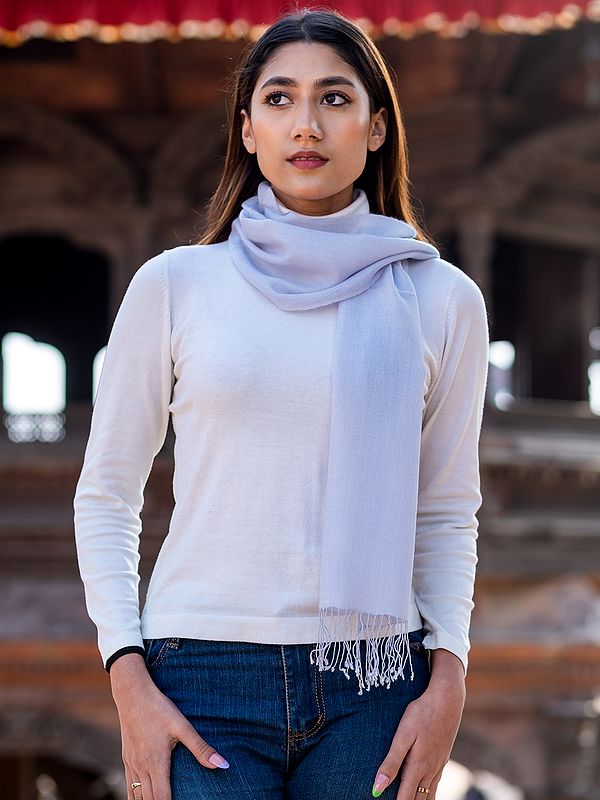 Pure Pashmina Plain Weave Scarf with Fringe from Nepal