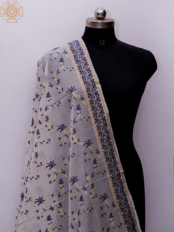 Banarasi Cotton Silk Dupatta with Meenakari Floral Weave