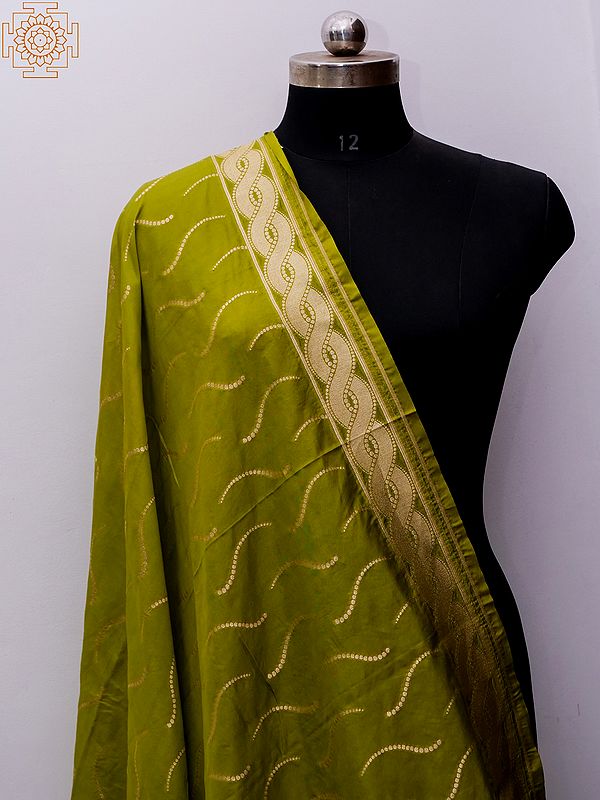 Peridot Green Banarasi Dupatta with All-Over Weave in Zari Thread