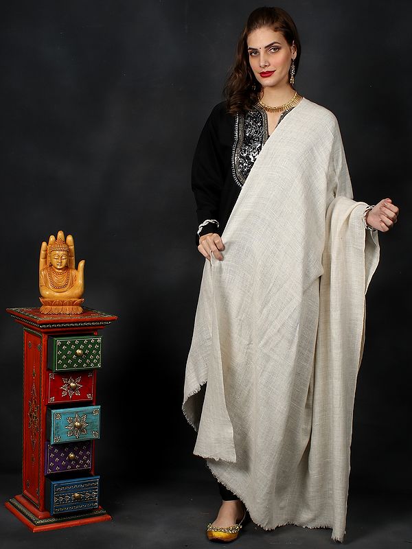 Handwoven Antique-White Plain Handspun Pashmina Shawl