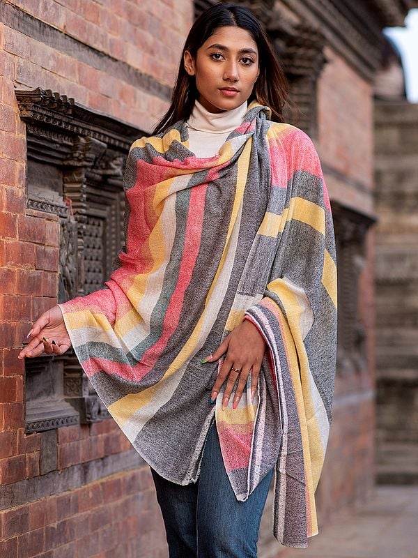 Multicolor Roman Stripes Pattern Pure Pashmina Stole From Nepal