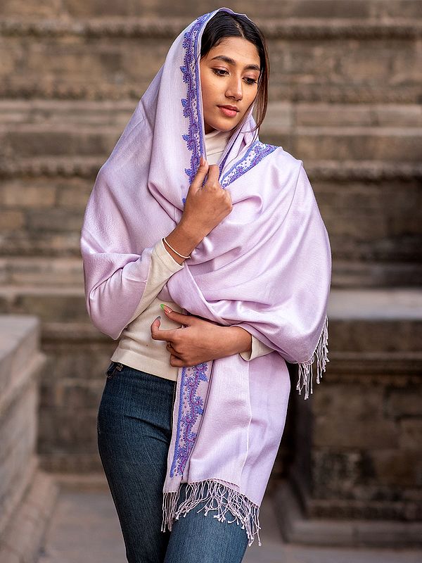 Lavender Embroidered Pashmina Stole