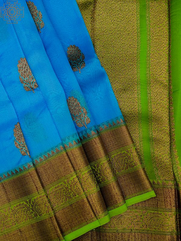 Organza Kadwa Silk Banarasi Saree with Phool Motif and Zari Brocaded Border