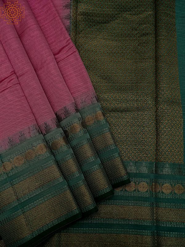 Pink-Power Maslin Cotton Banarasi Saree With Pencil Stripe Pattern And Zari Brocaded Border