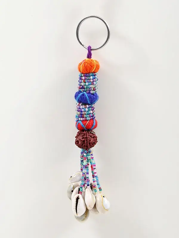 Multicolour Assorted Beads Multi Shell Coin Tassel Keychain