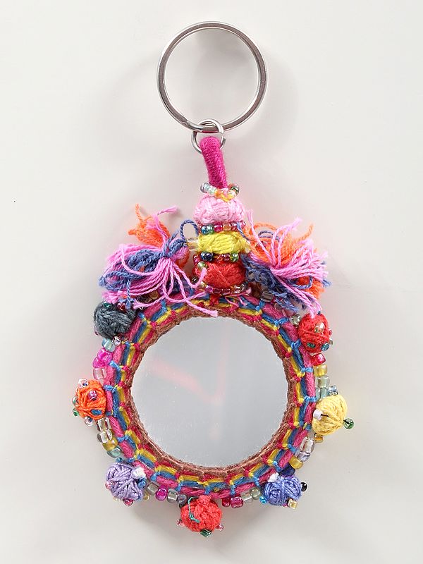 Multicolour Assorted Thread With Big real Mirror Keychain