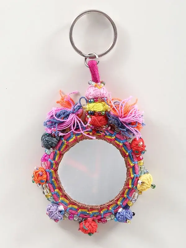 Multicolour Assorted Thread with Big real Mirror Keychain