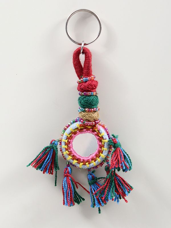Multicolour Assorted Indian Rajasthani Handmade Keyring, Mirror Work Key Chains