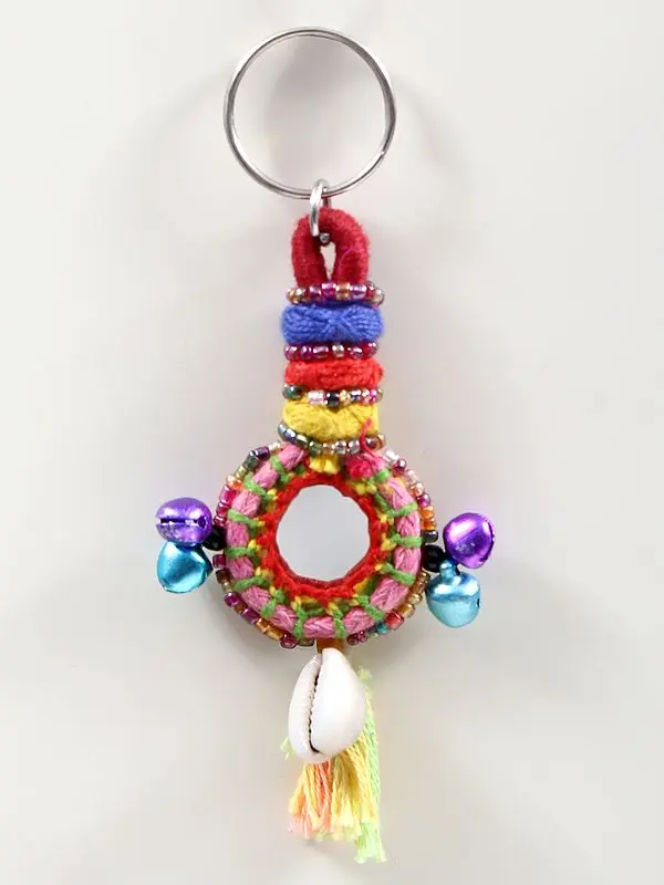 Multicolour Assorted Rajasthani Handmade Keyring, Shell Coin Mirror Work Doll Key Chains
