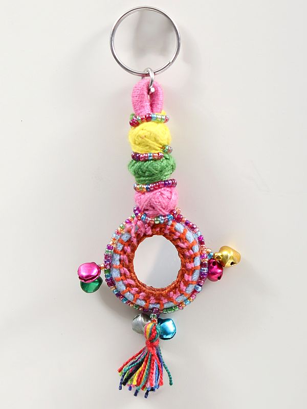 Multicolour Assorted Indian Rajasthani Handmade Keyring with Beads Multi Shell Coin Tassel
