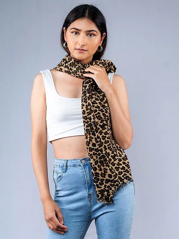 Pure Pashmina Leopard Pattern Printed Stole from Nepal